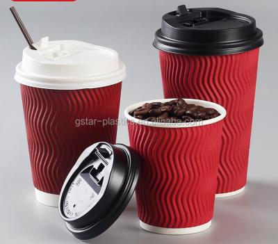 China Biodegradable Hot Sale 16oz Paper Cups Ripple Wall Red Paper Coffee Cups Hot Coffee Paper Cups With Coffee Lids for sale