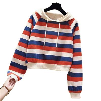 China Custom Embroidered 2021 Women Crop Hoodie New Arrival Winter Pullover Stripe Colors Long Sleeve QUICK DRY Top Clothing for sale