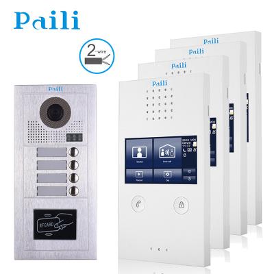 China Home Security System CMOS Camera Multi-Power Unit Video Intercom Video Door Phone For 4Families for sale