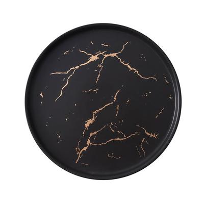 China Minimalist Zutt Round Marbled Lunch Tray Ceramic Serving Tray For Food Fruit Snacks Desserts for sale