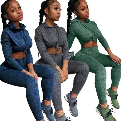 China Wholesale Anti-wrinkle Fall Swear Shirt Women Two Piece Pants Sets Slim Fit Cropped Hoodies Crop Top Tracksuit Set for sale