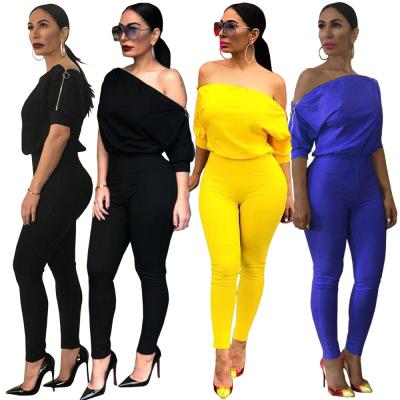 China 2021 Winter Wholesale Clothing Jumpsuit Anti-Wrinkle Sleeve Romper Long Off Shoulder Bodycon Overalls Woman for sale