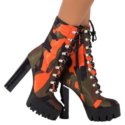 China Printed Roman Boots Women Shoes Thick Soled Short Boots Camouflage Winter Thick Heeled High Women's Boots for sale