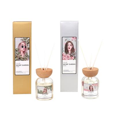 China Hot Sale Home Perfume Diffuser 150ml Home Fragrance Bottle With Round Wooden And Gift Box for sale