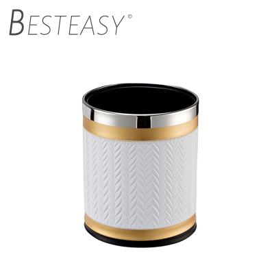 China Wholesale 5 Star Sustainable Custom Leather Garbage Bin Leather Guest Room Hotel Waste Bin for sale