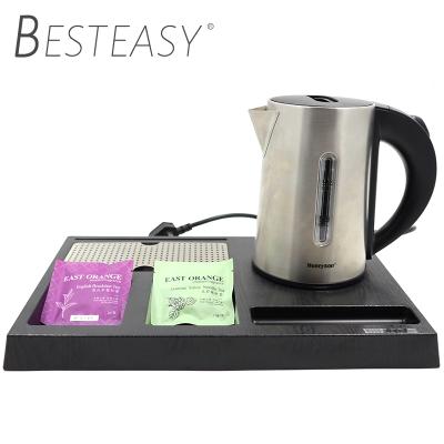 China 360 Degree Rotation Base Hotel Customized Travel Electric Kettle Hotel Room Stainless Steel Electric Kettle Tray Set for sale