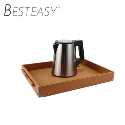 China Custom Made Leather Hotel Kettle Luxury Home Office Serving Valet Makers PU Leather Accessories Tray for sale