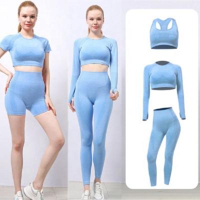 China Women Breathable Seamless Workout Gym Clothing Quick Dry Yoga Wear Set Custom Nylon Spandex 5 Piece Yoga Set for sale