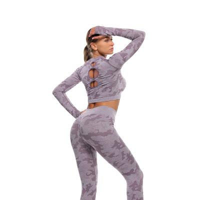 China Breathable Camouflage 2 Piece Oversized Yoga Set Quick Dry Top And Pants Plus Plus Size Yoga Set Women Fitness Clothing for sale