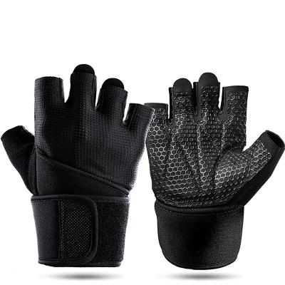 China Wholesale Unisex Half Finger Gloves Slip Recycling Anti Logo Gloves Gym Workout Fitness Custom Made With Wrist Support for sale