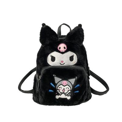 China Plush Backpack XUX Cartoon Plush Cartoon Black Kuromi Plush Backpack Girl Lovely Cat Big Capacity Zipper Backpack For Student Bag Accessories Gift for sale