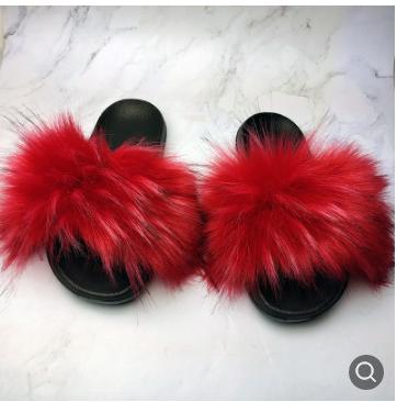 China Cute Faux Fur Slipper Shoes Faux Fox Hair Sandal Shoes Plush Furry Ladies PVC Women's Slippers for sale