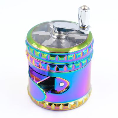 China New Design Herb Grinder 63mm-4 Layer Squares&Hand&The Zinc Alloy Side Openable Tobacco Grinder for sale