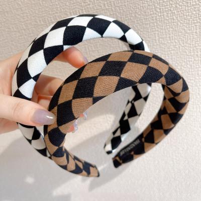 China Soft New Fashion Women Hair Accessories Girls Simple Vintage Retro Headband Winter Lingge Checked Headband for sale