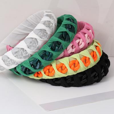 China New Hot Selling Spring Twist Hair Accessories Women Fashion Bright Colors Acrylic Plastic Chain Headband Woven Headband Wide for sale