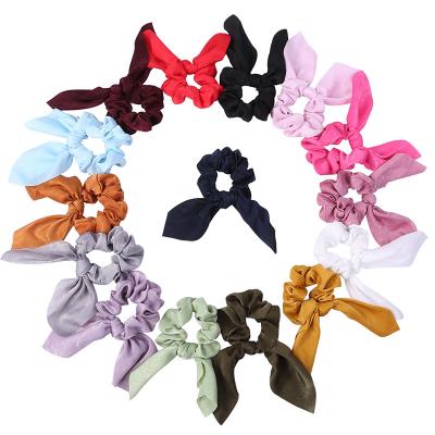 China Unique Luxury Eco-Friendly Bunny Ears Headband Girl Long Ponytail Scrunchies Silcky Polyester Hair Elastic Accessories for sale