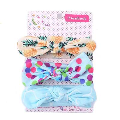 China 3 Sets New Print Earband Printing 3 Sets Fashion Handmade Solid Bow Environmentally Friendly Hot Selling Baby Headband Elastic Headband for sale