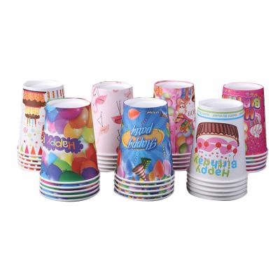 China Sustainable Disposable Green Birthday Party Paper Cup Color 9 Ounce 250ml Birthday Cup Can Be Customized Logo for sale