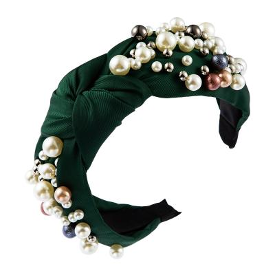 China For Cute Pearl Hairband Bow Knot Stretch Hair Velvet Fabric Oversized Bow Headband with Pearls for sale