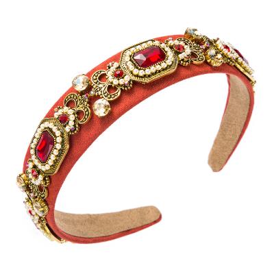 China For Hair Palace Style Cloth Hair Accessories Rhinestone Crown Pearl Headband For Girls for sale