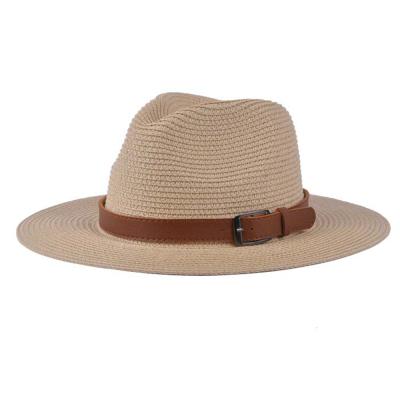 China Custom Fashion Lattice Bucket Hat Fashion One Size Fitted Leather Ribbon Flat Wide Brim Beach Women Custom Straw Hat for sale