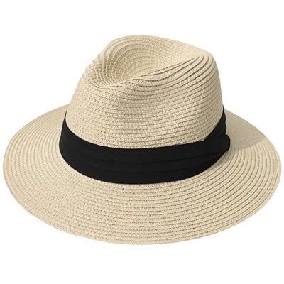 China Wholesale Fashion Women Lattice Custom Bucket Hat Brim Wide Brim Panama Foldable Paper Straw Hat Beach Sun Felted Hat Roll Straw Hat for sale