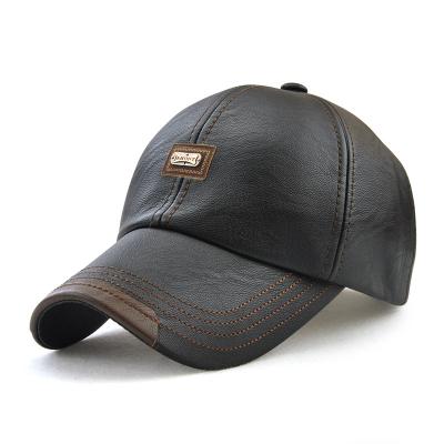 China COMMON Stylish Black Luxury Custom Brand Simplicity 6 Panel Leather Baseball Cap For Men for sale