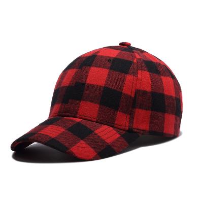 China 2020 Popular COMMON Amazon Back and Women Red Plaid Fabric Checked Baseball Cap for sale