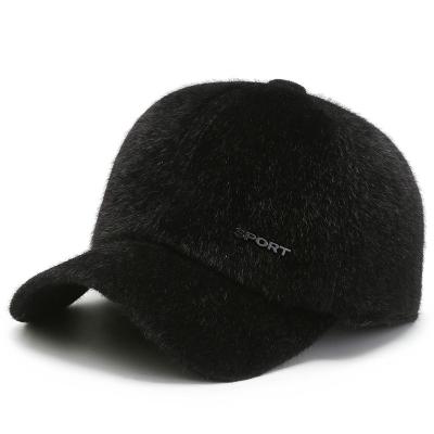 China Common men fashion black hot dad to imitate mink hair winter hat baseball cap with earmuffs for sale