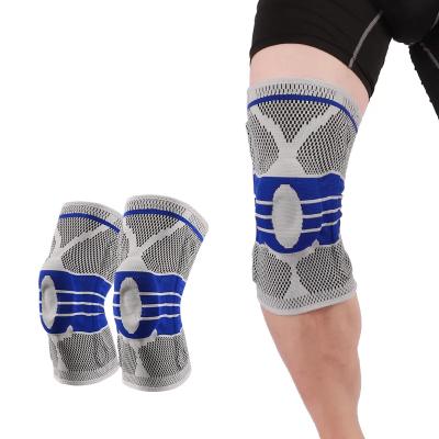 China Adjustable Elasticity Breathable Breathable Knitted Spring Sports Knee Sleeves Compression Knee Brace With Silicone Pad for sale