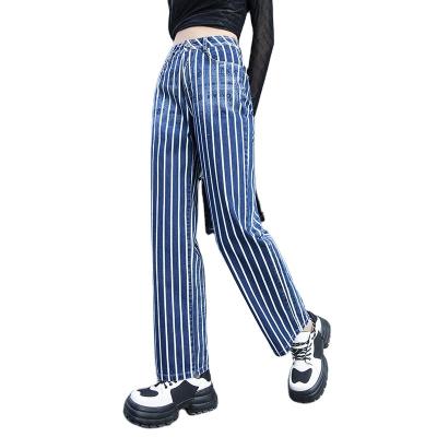 China 2022 Fashion Trend Sale Cotton Breathable Hot Washed Knitted Blue Striped Jeans for sale