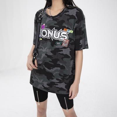 China New Design Breathable Oversized Cotton Hip Hop Summer New Design Camouflage Round Neck T-shirt For Women for sale