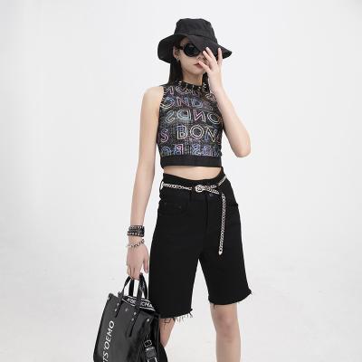 China New Arrival Fashion Breathable Sleeveless Summer Knit Print Ladies Breathable Pattern O-Neck Short Tank Top for sale