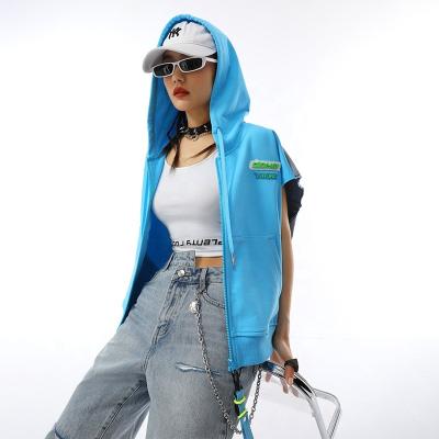 China Viable Wholesale Fashion Summer Jacket Casual Street Wear OEM Logo Custom Printed Women's Vest Hoodies Sweatshirt for sale