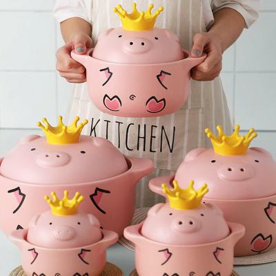 China Wholesale Viable Pig Pink Casserole Factory Stew Pot Household Ceramic High Temperature Resistant Soup Pot for sale