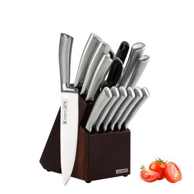 China Viable Factory Wholesale Stainless Steel 14-Piece Kitchen Knife Set With Acacia Wood Knife Holder for sale