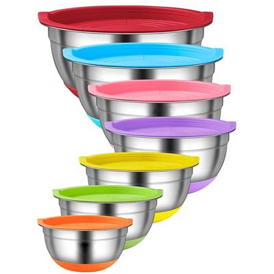 China Sustainable Hot Selling Non-Slip Bottoms Stainless Steel Metal Nesting Storage Bowls Salad Mixing Bowls With Lids for sale