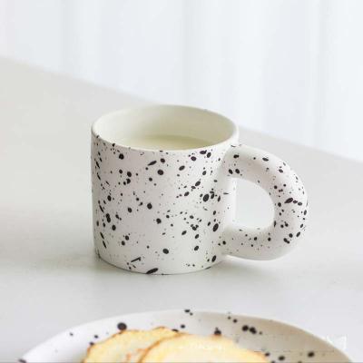 China Sustainable Wholesale Ink Nordic Splatter Paint Ceramic Mug Splash Ink Coffee Cup Reusable Speckled Porcelain Mug for sale