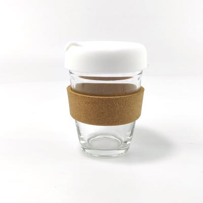 China Sustainable Top Seller Insulated Glass Coffee Mug Reusable Coffee Cup with Silicone Lid and Cork Sleeve for sale