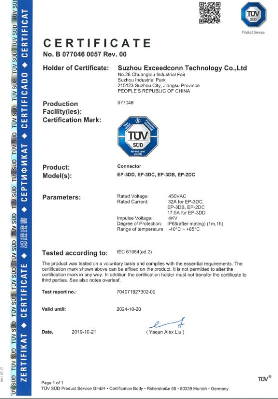 TUV SUD Mark - Suzhou Exceedconn Technology Co., Ltd.