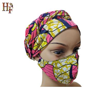 China Popular African Print Headties, HF Ankara wax mas k to match ethnic head wraps, mas k costume for daily life for sale