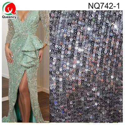 China Queency viable 5yards mixed color sequins african lace fabric wedding dress lace fabric french lace for sale