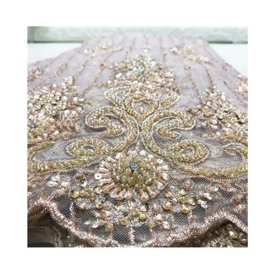 China New Queency Viable Special Handmade Beads And Stones French Lace Fabric For Wedding And Bridal Party Dress for sale