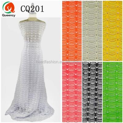 China CQ201 Queency Yellow Heavy Cotton Viable Embroidery White Rope Lace Fabric For Aso Ebi Styles Dress for sale