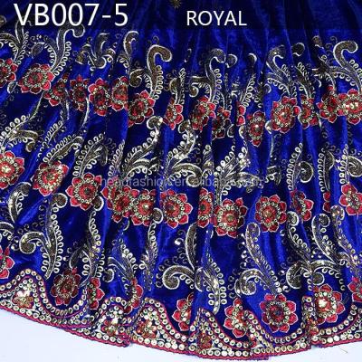 China Sustainable Royal Blue Velvet Lace Fabric Embroidered African Fabrics Velvet Fabric VB007-5 for sale