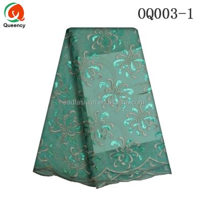 China OQ003 Sustainable Queency High Quality Sequins Flower Laces Swiss Silk Double Organza Lace Fabric India for sale