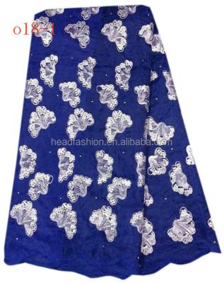 China Viable Embroidered High Quality African Navy Blue Organza Lace Lace Fabric for sale