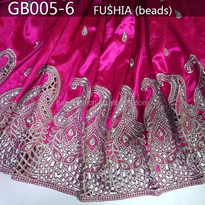 China Sustainable Beaded Fabric Women's India Georges Raw Silk Lace Fabric In Fuchsia GB005-6 for sale