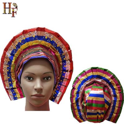 China African head wrap headtie with sego women automatic gele beaded headtie ladies for sale