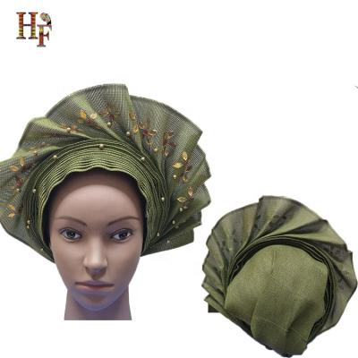 China AUTO Main Pack GELE Aso Oke Hair Gele Scarf With Beads And Stones Heatie for sale